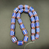 Blue Chevron beads vintage Old African Glass Beads Long Strand 16-20mm